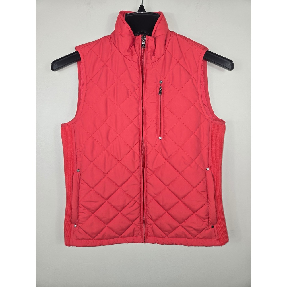 Lauren Ralph Lauren Womens Red Quilted Puffer Vest Full Zip Size S Stand Collar